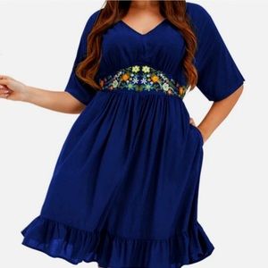 Blue dress with embroidered design bloomchic
